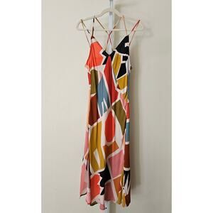 ANTHROPOLOGIE CONDITIONS APPLY Abstract Multicolored Slip Midi Dress Sz M